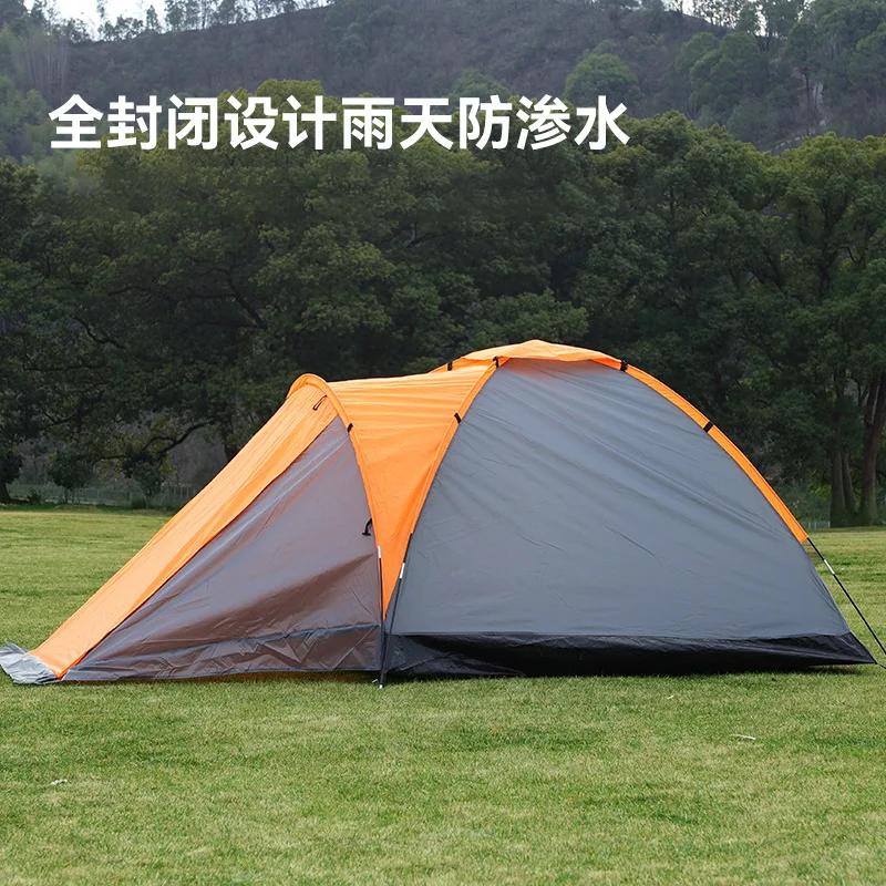 Large capacity outdoor family camping tent 3-4 people mountaineering camping waterproof tent hand pitch emergency tunnel tent