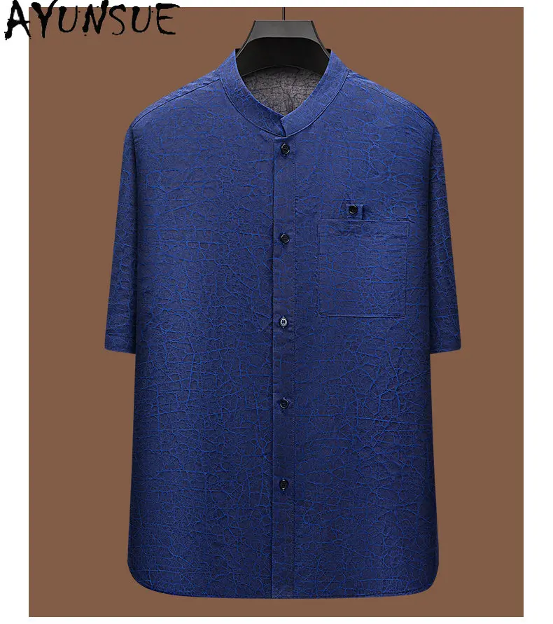 AYUNSUE New 100% Real Mulberry Silk Shirts for Men Luxury 2026 High Quality Watered Gauze Shirt Summer Top Man Reversible Shirt