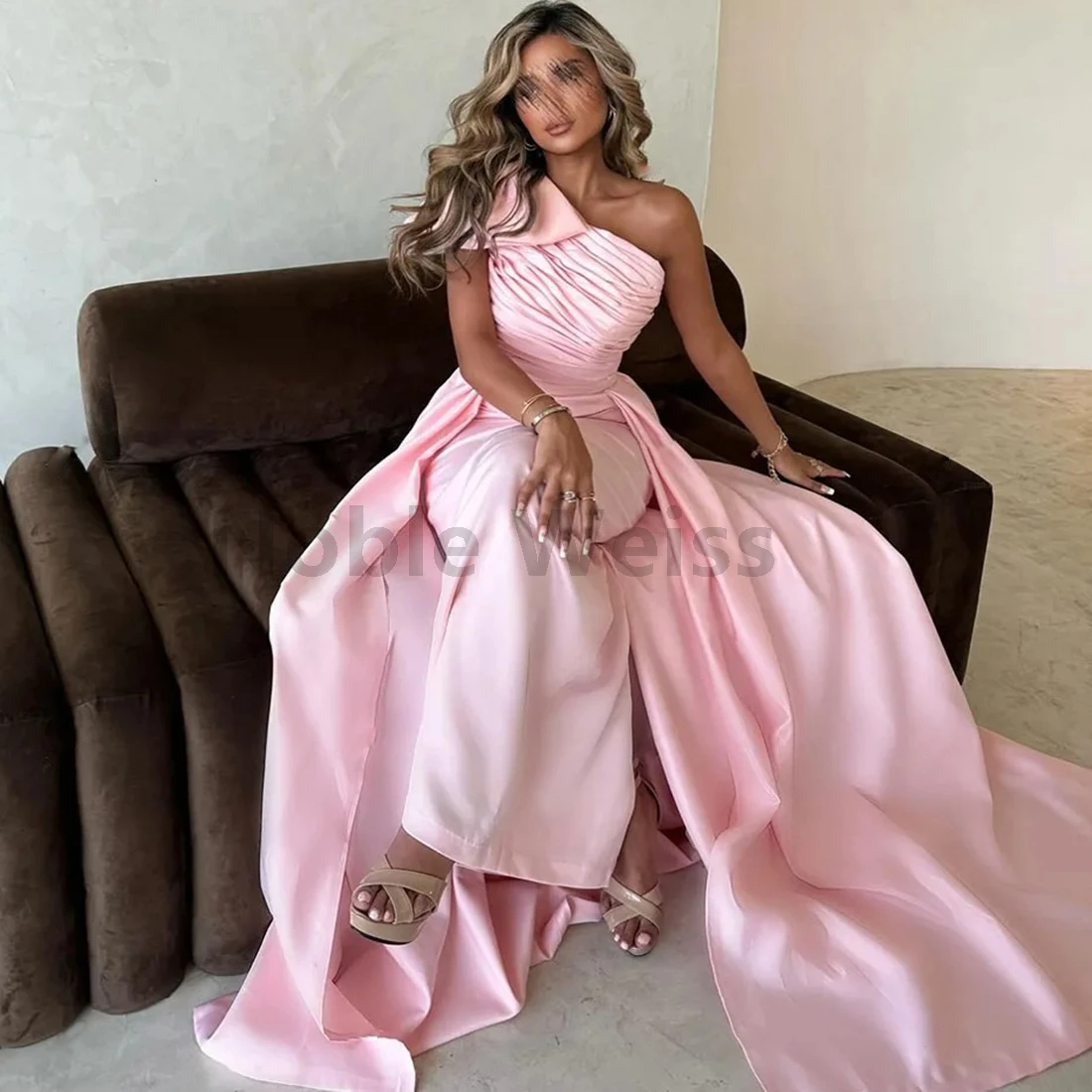 One-Shoulder-Abendkleider aus Satin im Meerjungfrau-Stil mit Schleife, formelle Partykleider für Frauen, individuell anpassbar