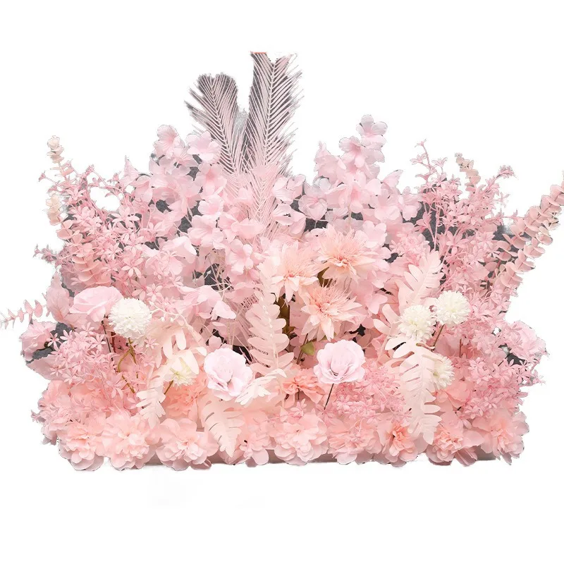 Wedding place flower pink row hotel welcome stage background arrangement wedding decoration fake flower road lead