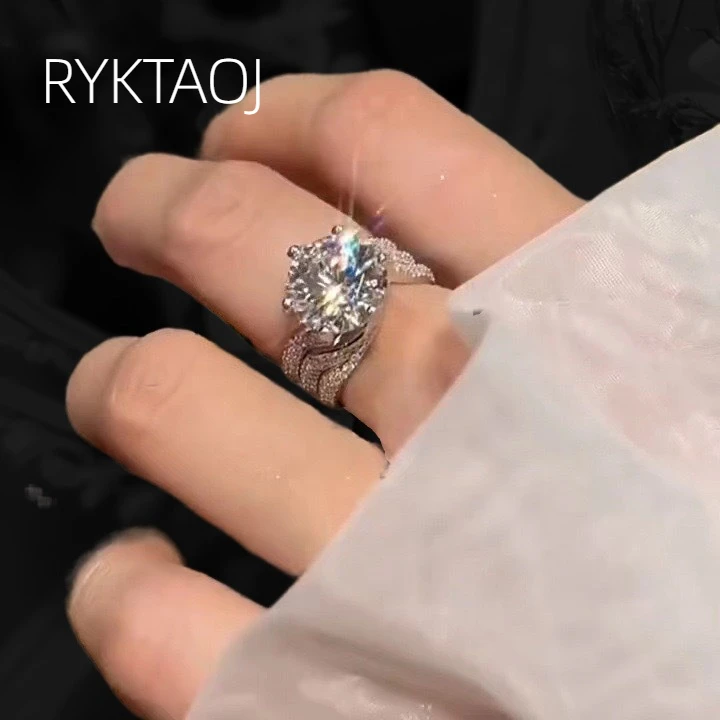 925 Sterling Silver Round Cut Moissanite Ring For Women Twisted Split Shank Luxury Wedding Engagement Fine Jewelry Gift For Her