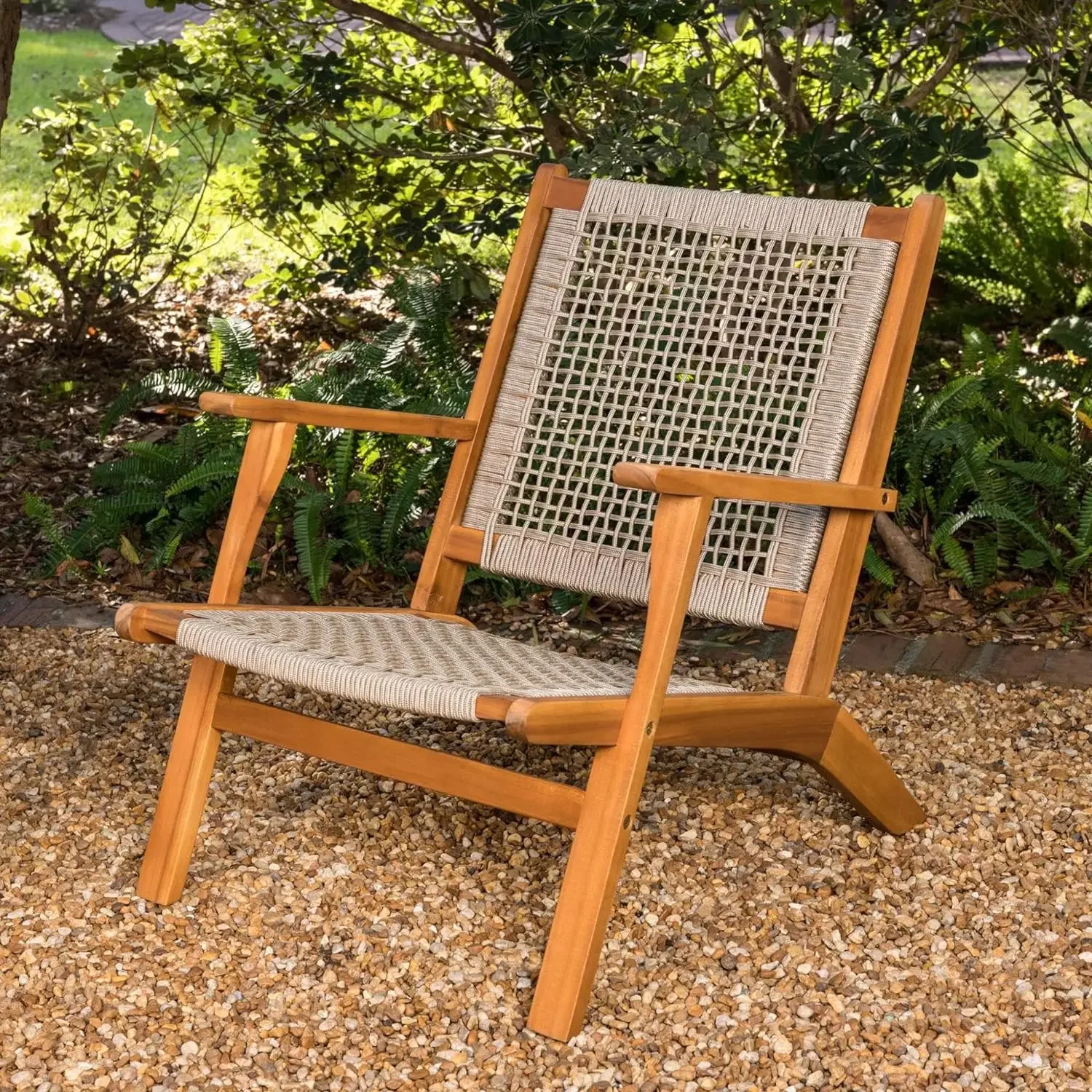 Natural dyed outdoor chairs, acacia wood structure, hand woven seat, comfortable lounge chairs for patio lawn garden backyard