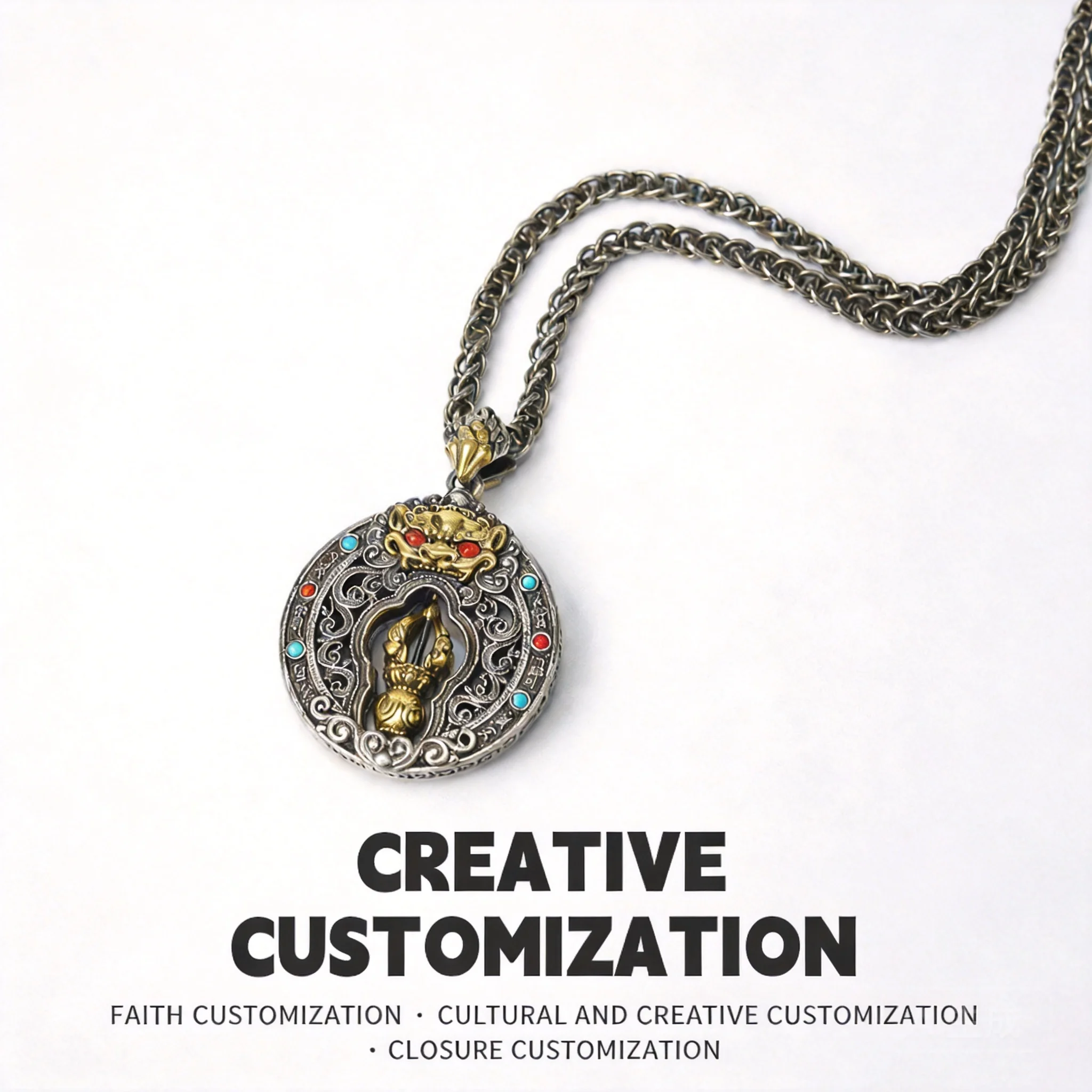 Tibetan Style Chebaza Vajra Pendant Necklace Lucky Blessing Auspicious Retro Ethnic Amulet Necklace For Men Women Good Luck Fort