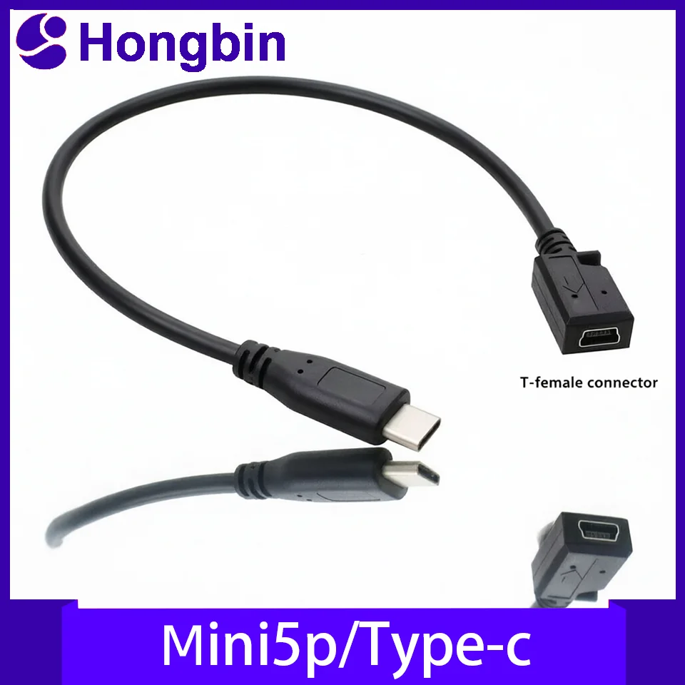 Cabo Adaptador Mini USB Fêmea para Tipo-C, Cabo de Dados LeEco Tipo-C Macho para Mini 5P Fêmea em Formato T