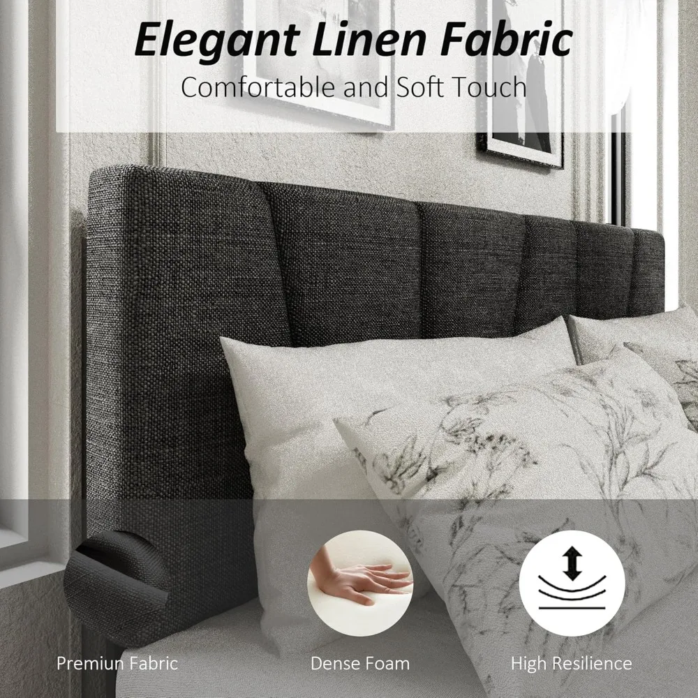 إطار سرير بمنصة كينج منجدة حديثة مع دعامة شرائح خشبية، لا يتطلب صندوق زنبركي، سهل التجميع، أوب صامت