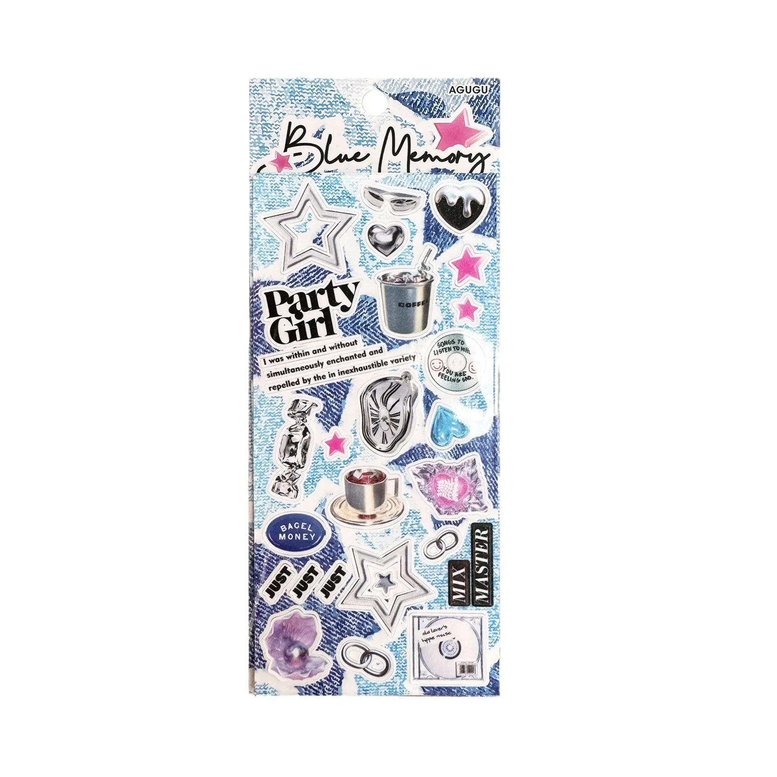 3pcs Denim\'s Seasonal Series Flash Stickers Waterproof Korean Ins Style Card Stickers Diy