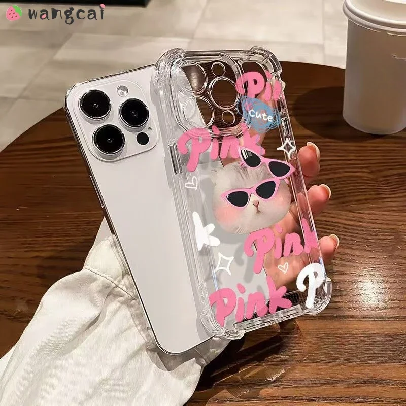 For Realme C53 C51 Note 50 Narzo 70 60 Pro 60X N55 N53 Phone Case Cool Pink Sunglasses Cat Clear Anti-fall Transparent Cover