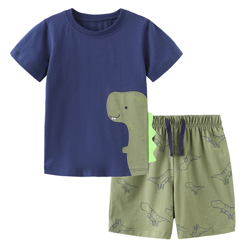 

2PCS Summer Baby Clothes Toddler Boys Outfit Casual Cartoon Cotton Short Sleeve T-shirt+Shorts Boutique Kids Clothing Set BC577