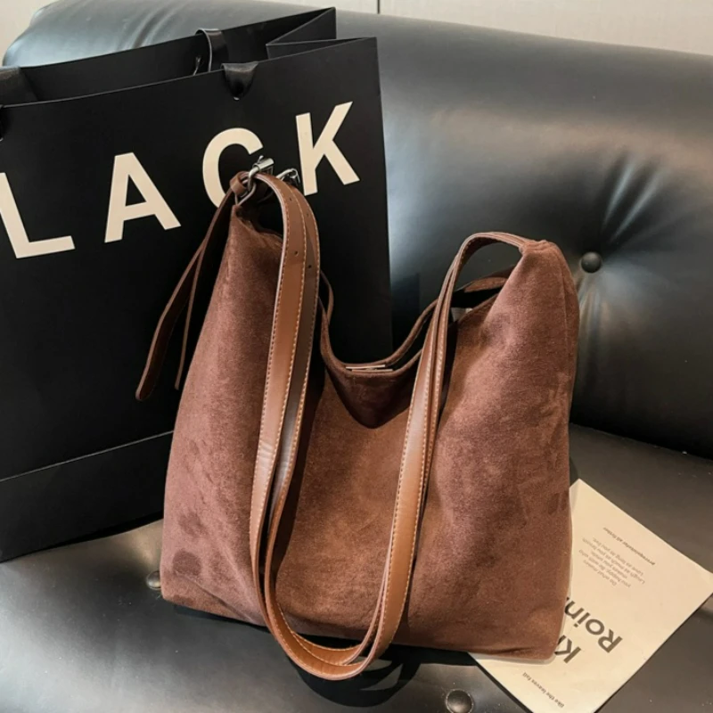 

Роскошная замшевая сумка, женская модная сумка-ведро на плечо, сумка через плечо, осенняя текстура в стиле ретро, универсальная композитная сумка