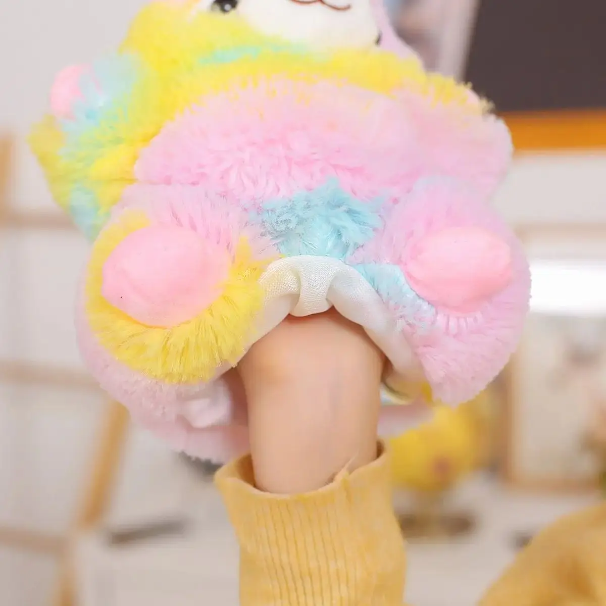 Peluche ripiene di alpaca bianca cartone animato burattino a mano genitore-figlio storytelling giocattoli di peluche di alpaca arcobaleno