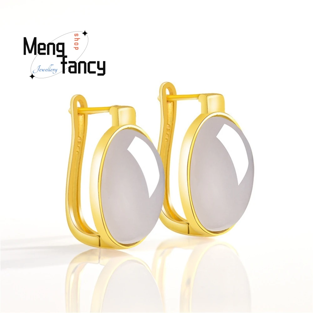 

Серьги из натурального и нефрита Хэтянь, дымчато-фиолетовые серьги S925, серебряные серьги с высококачественным нефритом, простые и элегантные женские серьги