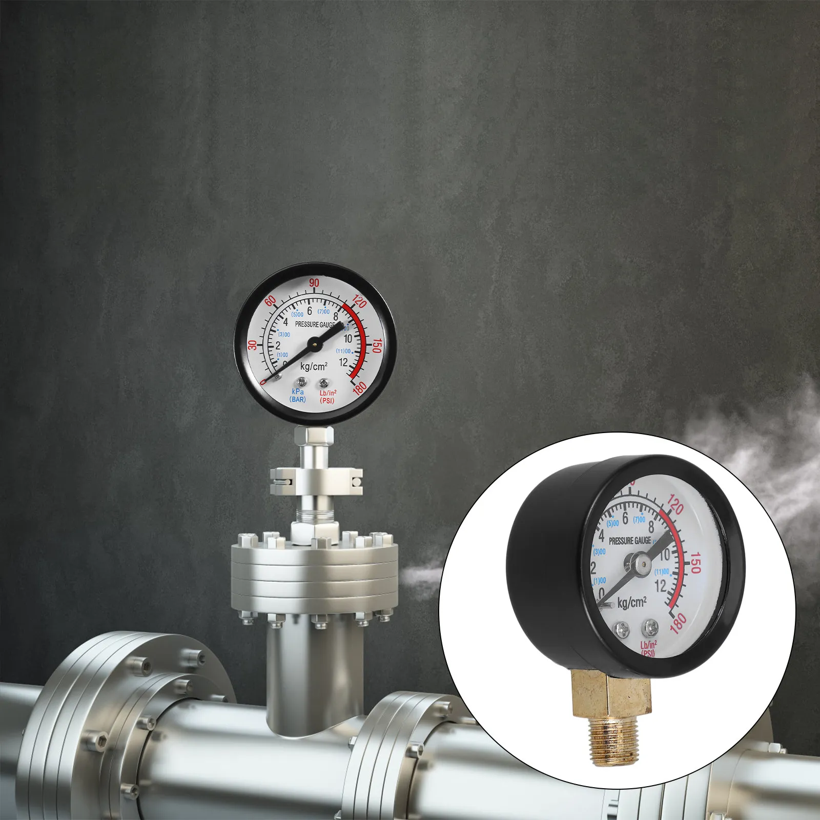 Manômetro de Alta Precisão 0-12Kg Vertical Radial para Uso Industrial e Doméstico, Acessório para Compressor de Ar e Bomba de Ar, Montagem Traseira em Latão