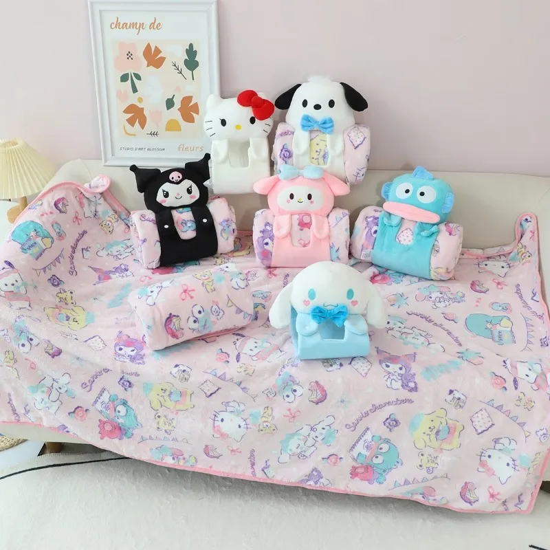 Sanrio-Manta de felpa de Hello Kitty Kuromi, manta rodante de Anime de dibujos animados, Cinnamoroll, cómoda manta de siesta de viaje, regalos, novedad