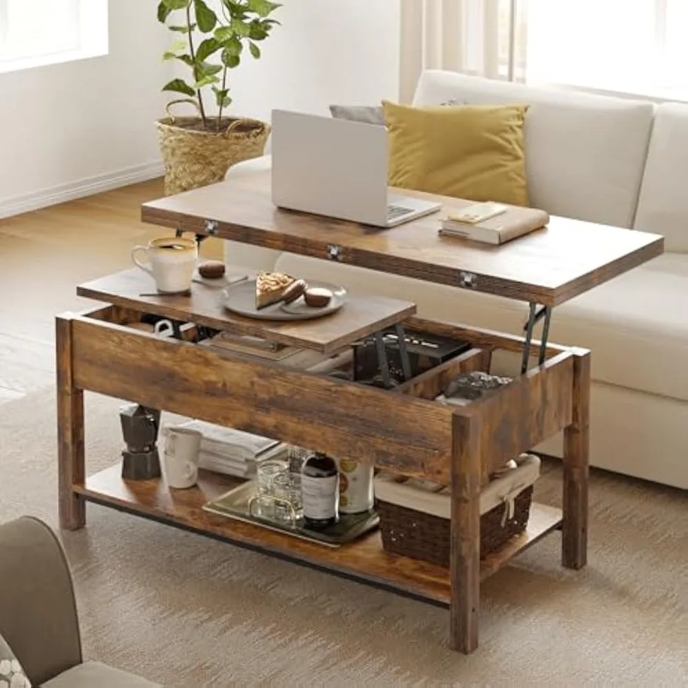 Lift Top Coffee Table, 4-in-1 Multi-Function Convertible Coffee Table with Storage, Coffee Table Converts to Dining Table