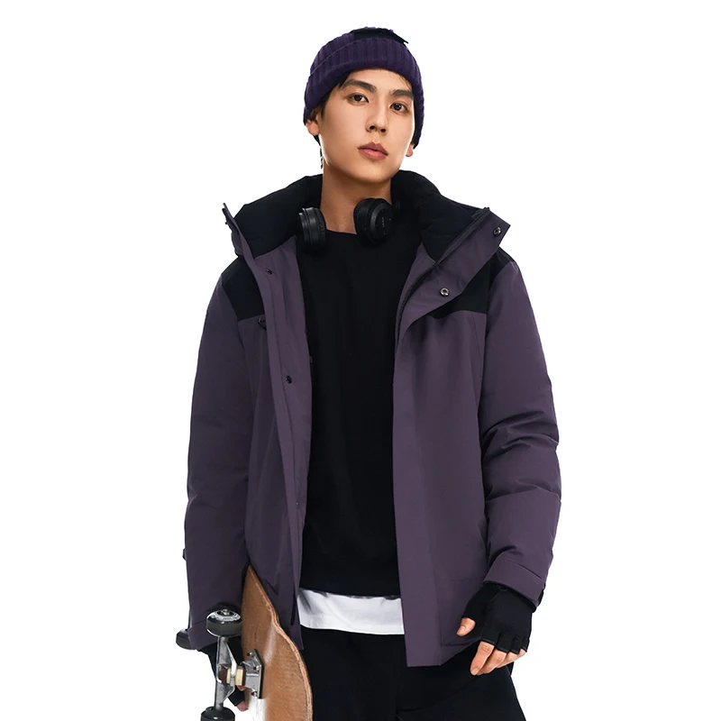 Chericom Down Jacket Men Color-block Patchwork Windproof Stand Collar Hooded Winter Coat Versatile Outdoor Work Jacket Y309632Y