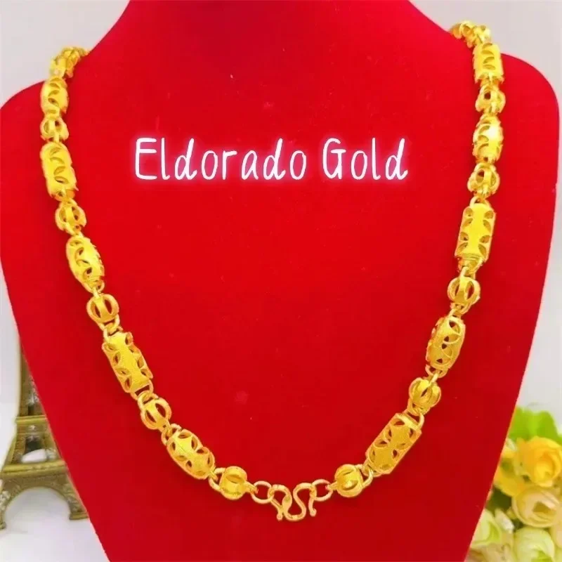 Eldorado Gold  Eldorado Gold  Eldorado Eldorado Men's Boutique 9999 24K Real Gold Hollow M-buckle Men's Necklace Cylindrical Nec