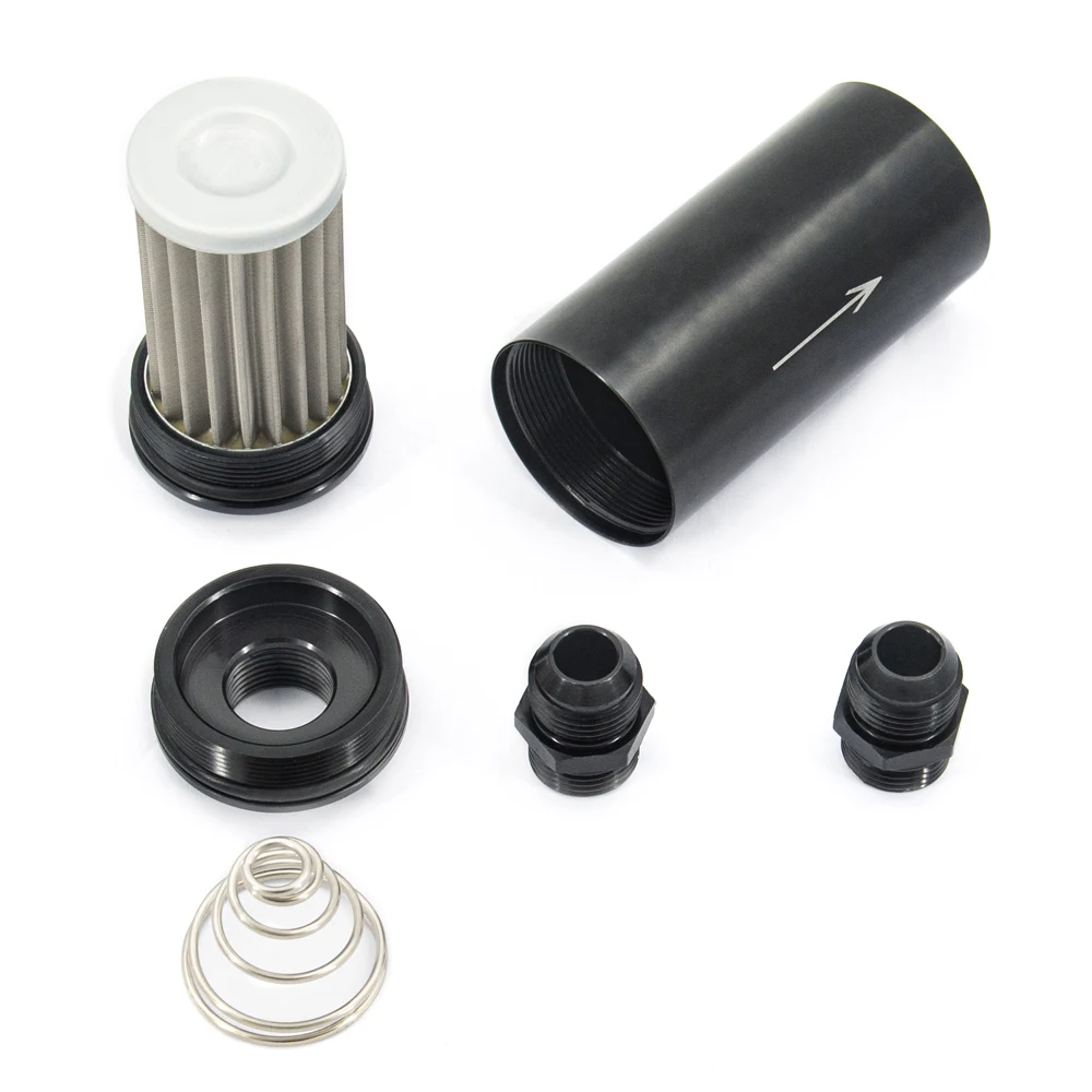 auto aluminum 51MM fuel filter E85 stainless steel filter with 100 microns steel element AN6 AN8 AN10 adaptor fittings