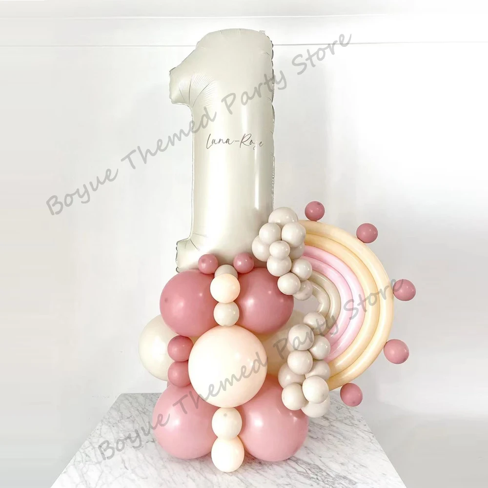43 stks Retro Roze Regenboog Ballon Set met 40 inch Romig Nummer 0-9 Folie Ballon Kid Verjaardag Groovy Party decoratie Baby Douche