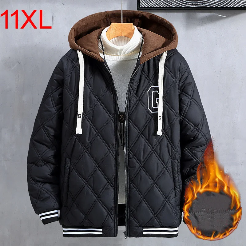 

Plus Size Jackets Padded Parkas Thickened Cotton Jackets Men New Loose Warm Men Hooded Large 10XL 11XL Winter Coat