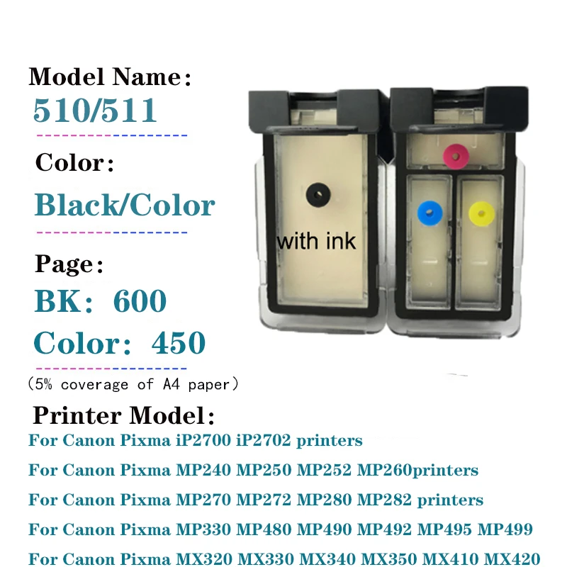 Compatible Ink Cartridge PG 510 CL 511 For Canon PG510 CL511 PIXMA MP250 MP230 MP240 MP260 MP270 MP272 MP280 printer