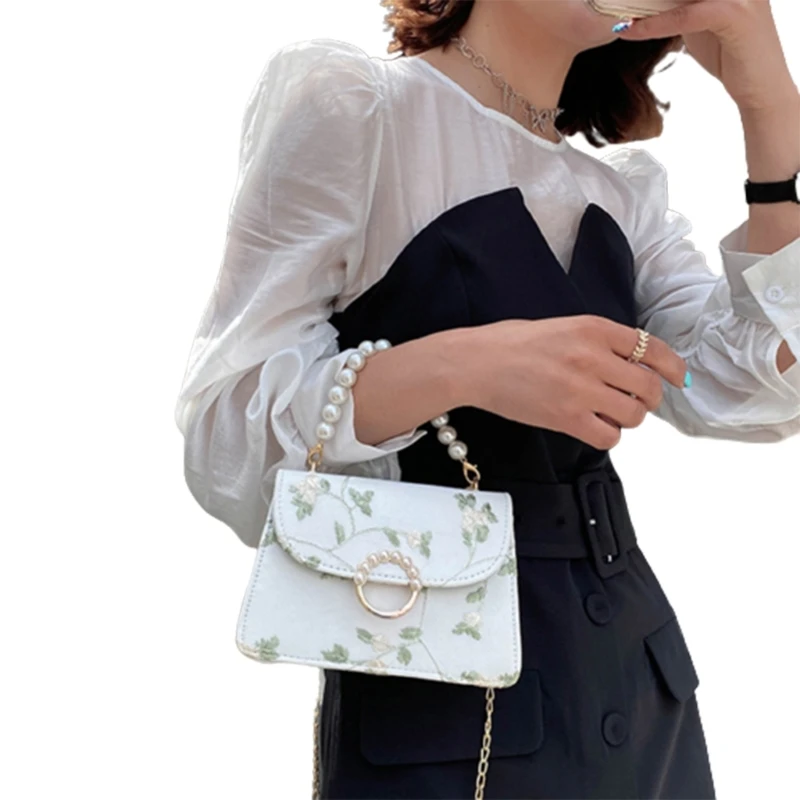 Ladies PU Shoulder Bag Lace Floral Embroidery Handbag Bags