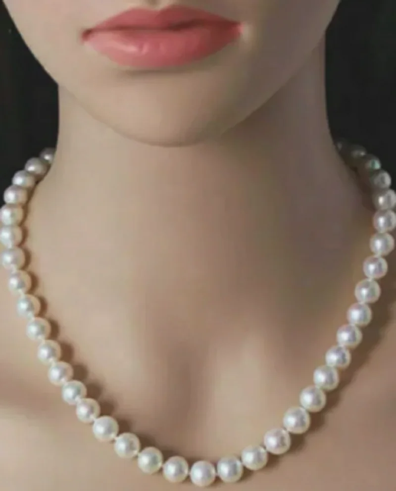 20 inch AAAA 8-9mm Japanese Akoya white pearl necklace 14K gold buckle 18 inch