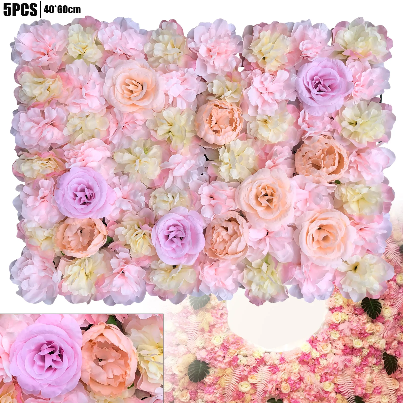 5 pcs Artificial Silk Flower Wall Panel Wedding Photography Venue