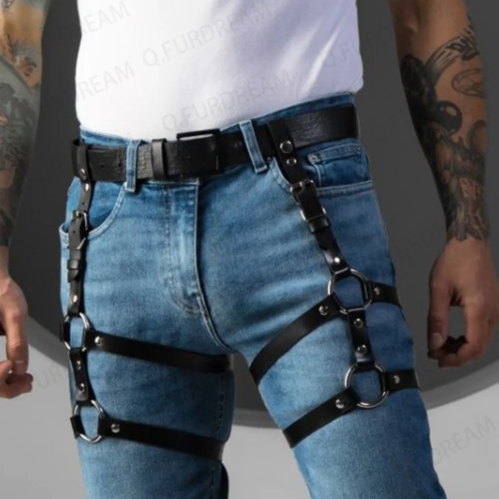 Sexy Leather Leg Harness Man Punk Stlye Thigh Harness Fetish Bondage Lingerie Waist To Leg Rave Festival Clothes Accessories