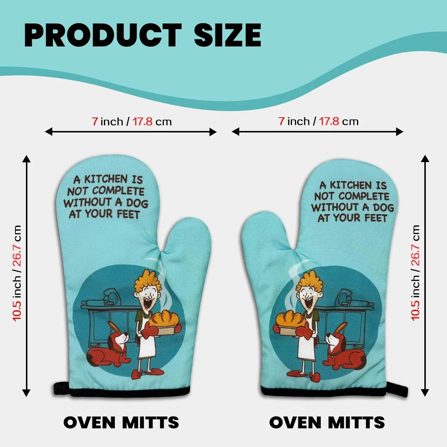 2 Pcs Funny Dog Oven Mitts Gifts - A Kitchen is Not Complete Without A Dog Heat Resistant Oven Mitts with Non-Slip