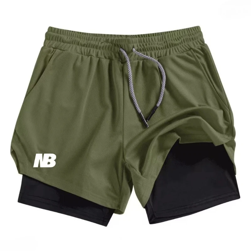 Men's fashion 2-in-1 casual fitness printed running shorts