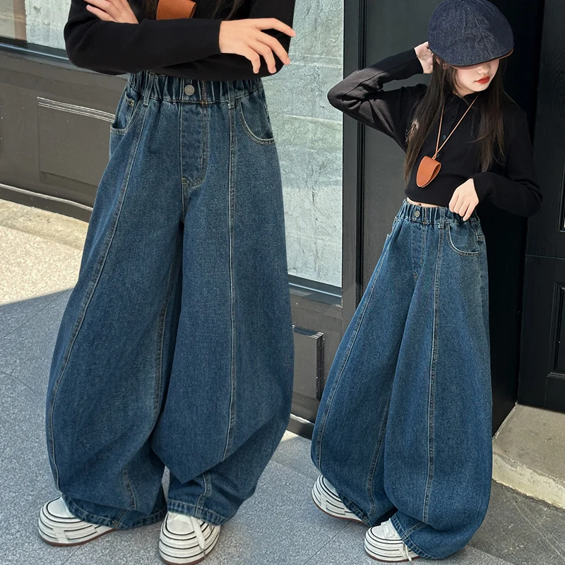 

American Kids High Street Fashion Casual Baggy Curved Jeans for Girl y2k New Hip-Hop Trend High-Waisted Gothic Loose Denim Pants