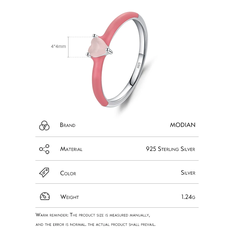 Modian 925 Sterling Silver New Design Pink Enamel Ring Trendy Heart Opal Stackable Jewelry For Women Party Fine Jewelry Gift