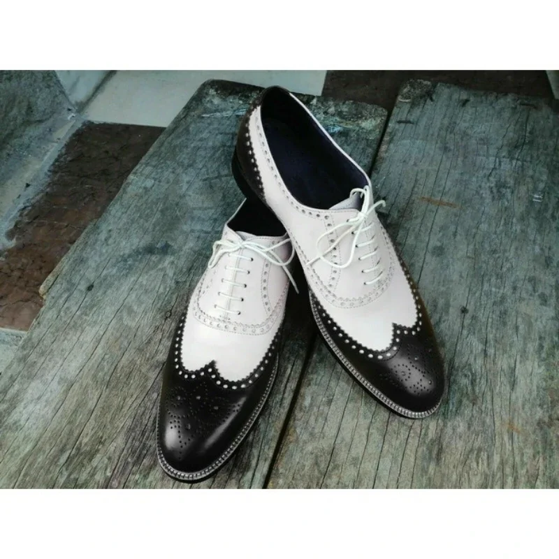 New Brogue Shoes for Men Mixed Colors Square Toe Black White Spring Autumn Handmade Men's Shoes for Business 