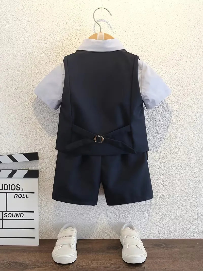 90-170 Russia Boys Summer 4Pieces/Set Vest Shirt Shorts Bowtie Birthday Suit Children Photography Dress Kids Wedding Outfit