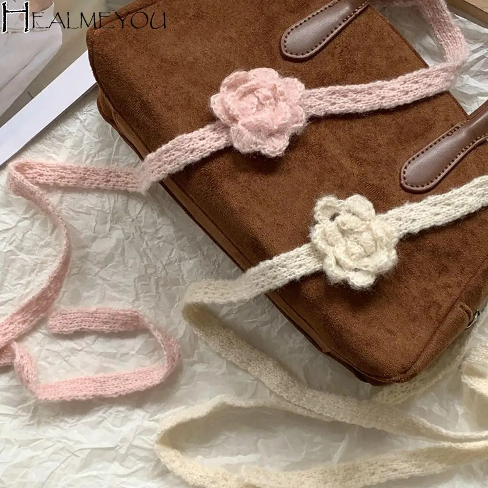 

Solid Color Rose Wool Shawl Dressing Decoration Korean Style Knitted Scarf Handmade Crocheted Keep Warm Long Narrow Scarves