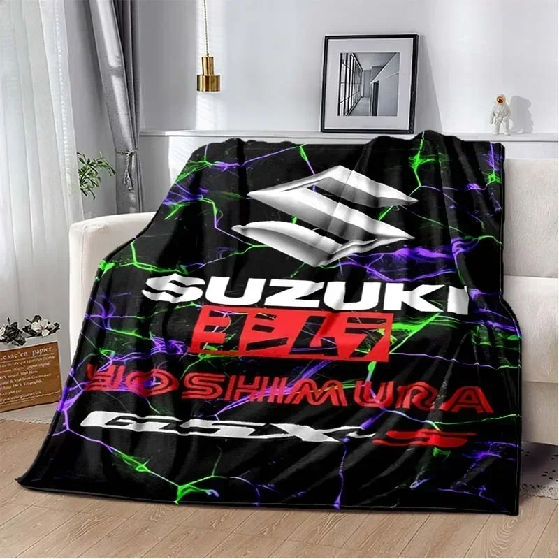 Fashion Art Print S-Suzuki Motorcycle Logo Throws Blanket Home Living Room Plush Sleeping Blanket Outdoor Car Warm Cover Blanket