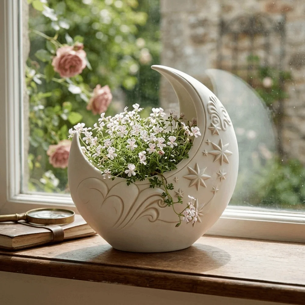 Embossed Star Pattern Crescent Moon Flower Pot Plastic Decorative Moon Shaped Storage Box 3D Printing Decorative Dish