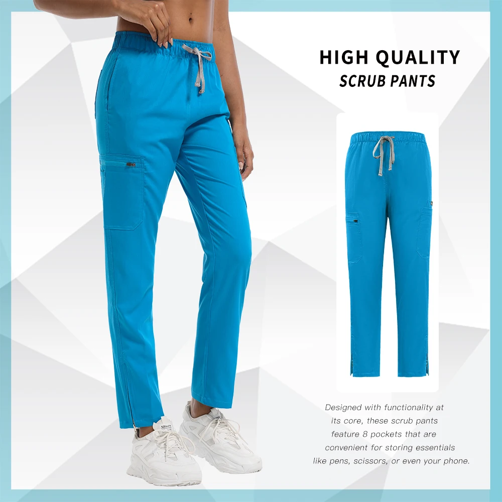 Lab Work Pants High Waist Clinic Workwear Pants Solid Colors Men Women's Trouser Pockets Pants Medical Surgical Uniforms Bottoms