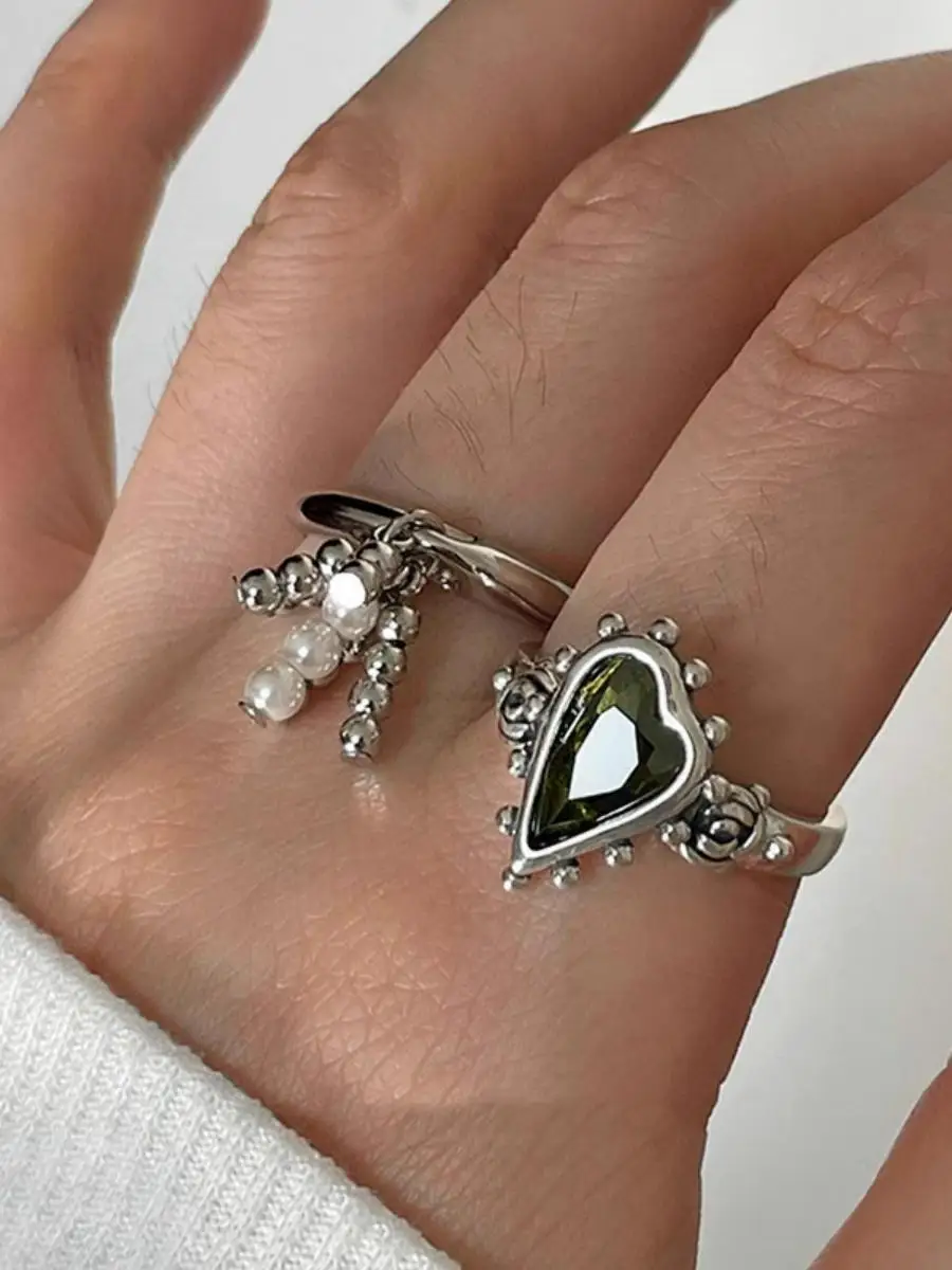 

Винтажное кольцо с подвеской-кисточкой для женщин, серебро S925, открытое кольцо на указательный палец с цирконом в форме сердца, в стиле интернет-знаменитостей