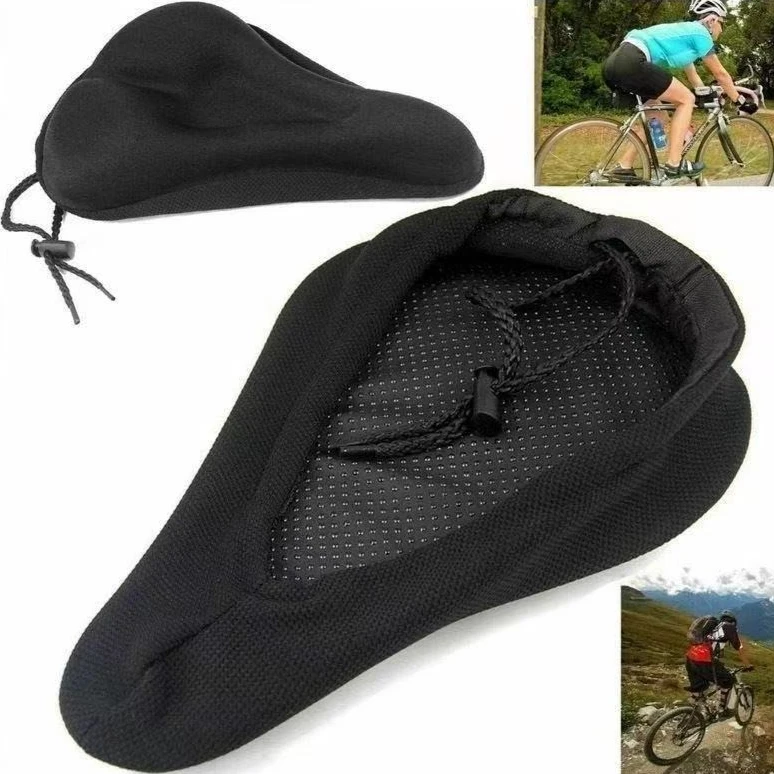 1Pc Soft Comfortable 3D Thick Saddle Protector, Anti‑Slip Silicone Bicycle Seat Cover with Drawstring for Mountain Biking