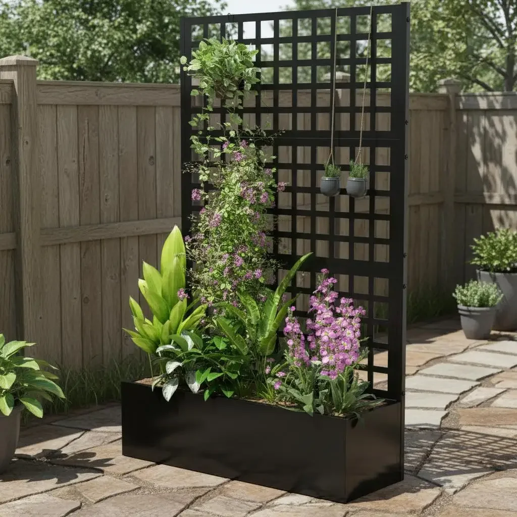 

Оцинкованная грядка-клумба с решеткой для вьющихся растений, овощей, лоз, 43 x 16 x 70 дюймов, черная