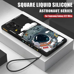 Cute Space Astronaut Lanyard Case For Samsung Galaxy S22 Ultra S21 FE S20 S24 S23 Ultra A16 A35 A55 A34 S25 A52 A56 A54 5G Cover