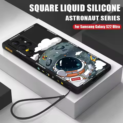 Cute Space Astronaut Lanyard Case For Samsung Galaxy S22 Ultra S21 FE S20 S24 S23 Ultra A16 A35 A55 A34 S25 A52 A56 A54 5G Cover
