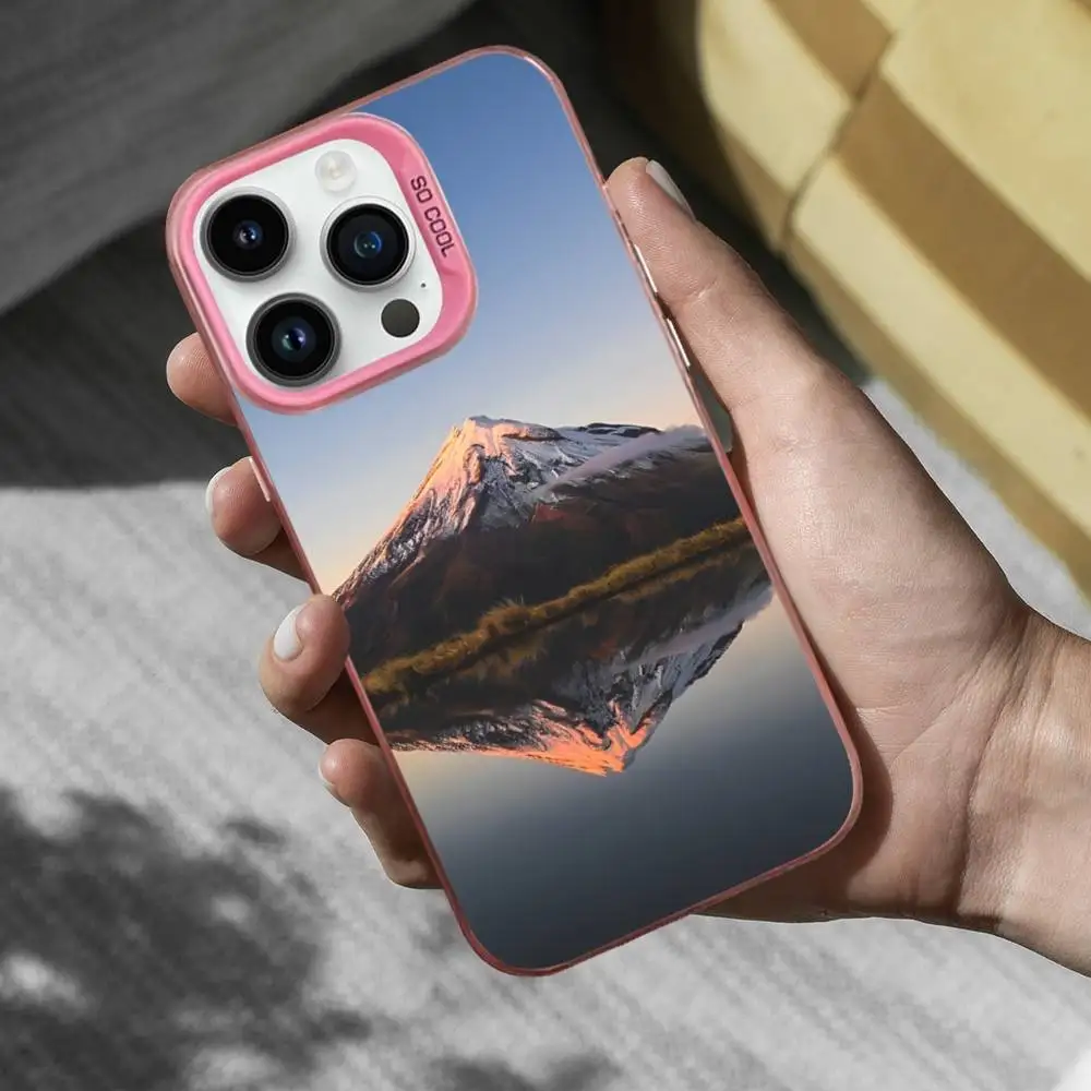 Mountains Travel Nature Phone Case For iPhone 16,15,14,17,13,12,11,Mini,Pro,SE,XS,MAX Pink Matte Silicone Cover