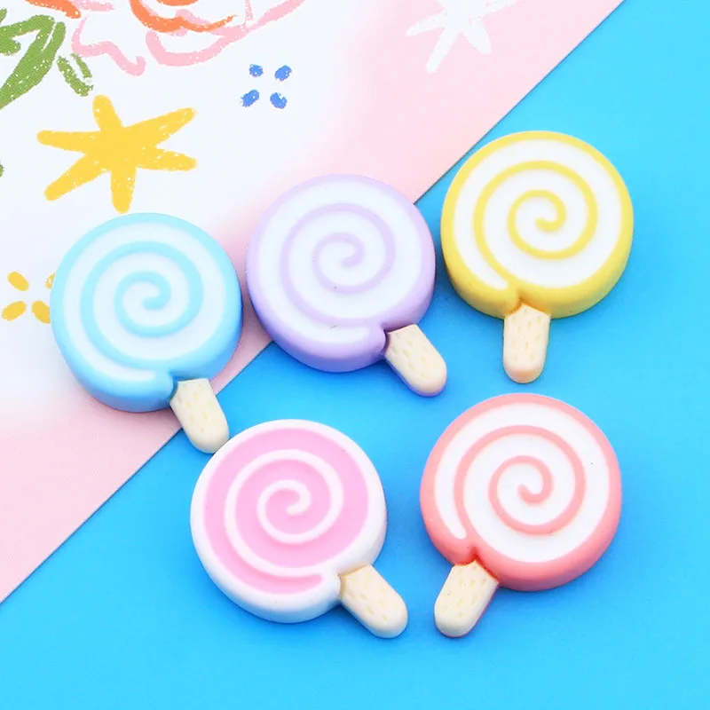 20pcs Colorful Lolly Resin Flatback Buttons Kawaii Pastel Lollipop Flat Back Accessories Resin Candy for DIY Scrapbooking