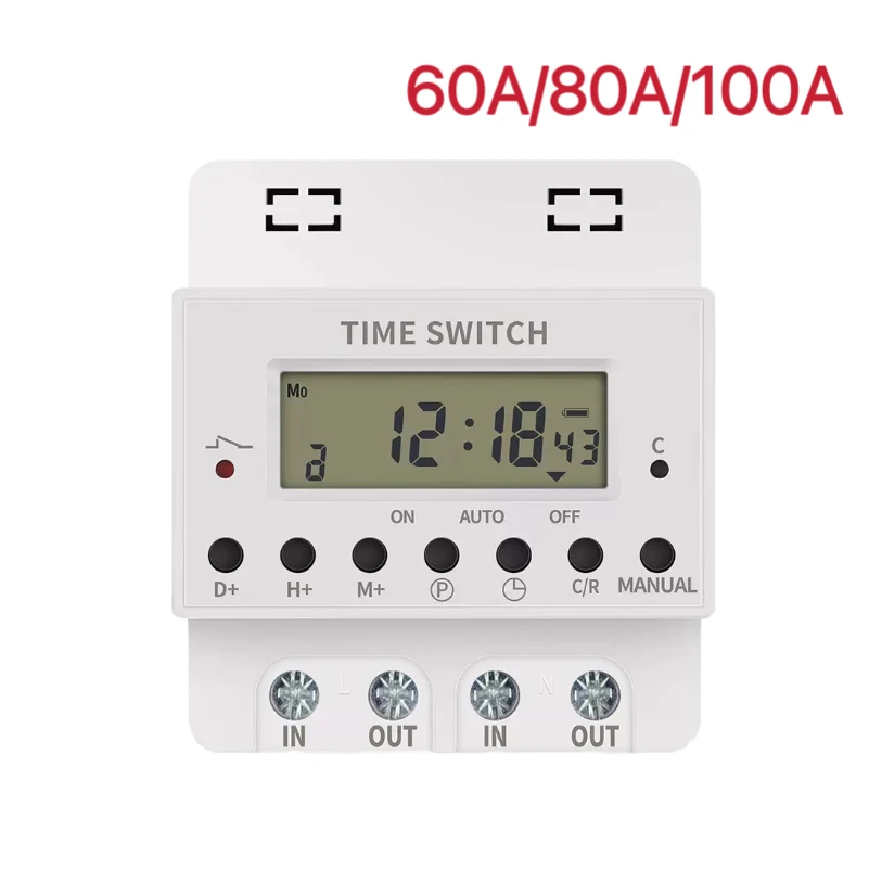 プログラム可能な電子デジタルタイマースイッチリレー毎週7日間220v60-a-100a