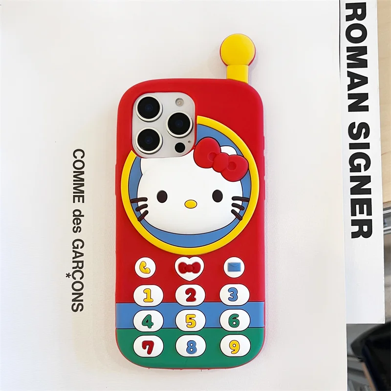 Phone Case for iPhone 17 Pro Max 16 15 14 13 Pro 12 Pro Max 3D Cartoon Hello Kitty Retro Phone Stereoscopic Soft Silicone Cover