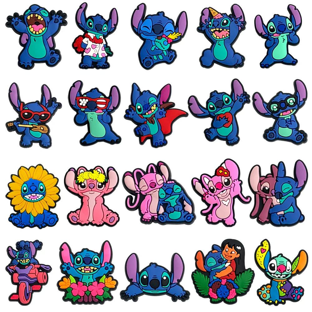 20pcs/set funny disney Stitch pvc shoe charms for women men cartoon unisex shoe accessories party birthday gifts