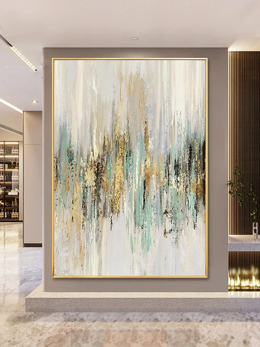 Handmade Mystic Forest Veil Oil Painting Wall Art Noframed Gold Green Abstract Canvas Oil Painting for Livingroom Wall Decortion
