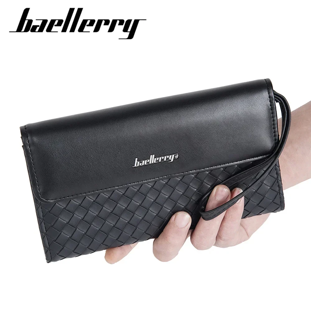 New men's wallet baellerry European and American woven pattern zipper multi card handheld bag business leather wallet clutch bag